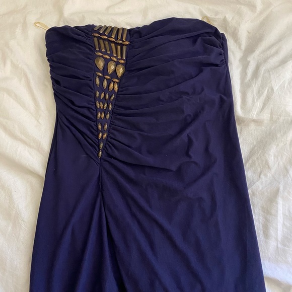 Retro Y2K Dark Purple Strapless Dress w/ Wrap Detailing and Faux Stone Detailing - Picture 2 of 5